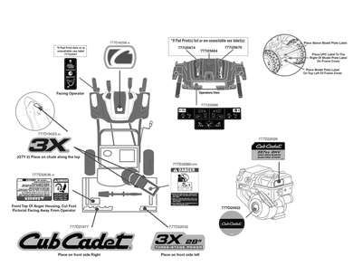 Label Map Diagram and Parts List for 3X28-INCH (31AH5DVB710)(2017) Cub Cadet Snow Blower